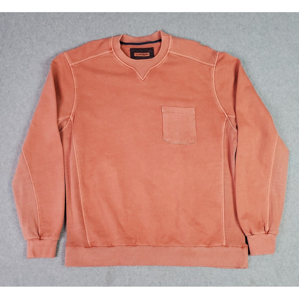 32 Bar Blues Sweatshirt Mens 2XL Crewneck Terra Cotta Red Pocket Pullover Washed
